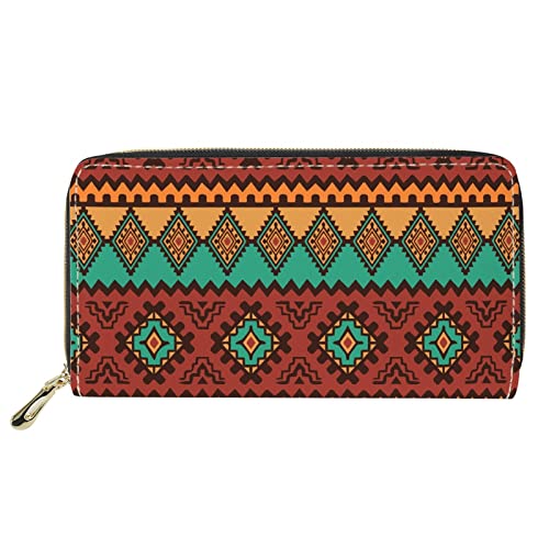 FJQWKLF Afican Aztec Style Print Lange Geldbörse für Damen Mädchen, Fashion Phone Credit Cards Handtasche mit Reißverschluss, Braun von FJQWKLF