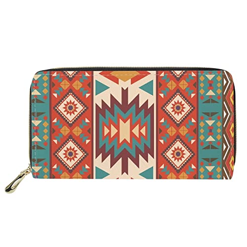 FJQWKLF American Southwest Geldbörsen für Frauen mit Reißverschluss Leder Lange Geldbörse Aztec Ethnic Tribal Clutch Geldbörse Reise Kreditkartenhalter Münzfach Geldscheinklammer von FJQWKLF
