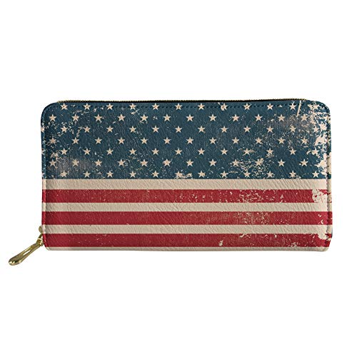 FJQWKLF Amerikanische Flagge Design Geldbörsen für Damen Mädchen PU Leder Geldbörse Reisetasche I Love Französische Bulldogge von FJQWKLF
