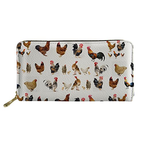 FJQWKLF Animal Chicken Farm Hen Cock Chick Pouch Frauen Reise Geldbörse Lange Geldbörse Kupplung Handytasche von FJQWKLF