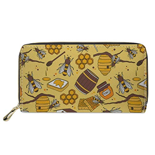 FJQWKLF Animal Print Damen Geldbörse Reißverschluss um Kupplung Lange Reisegeldbörse Bienen von FJQWKLF