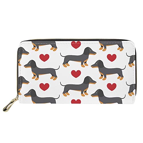 FJQWKLF Animal Print Damen Geldbörse Reißverschluss um Kupplung Lange Reisegeldbörse Dackel von FJQWKLF