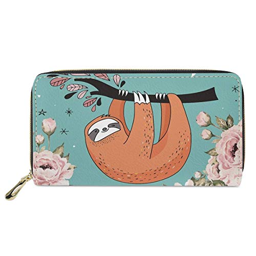 FJQWKLF Animal Print Frauen Geldbörse Zip Around Clutch Lange Reisegeldbörse Faultier 0823 von FJQWKLF