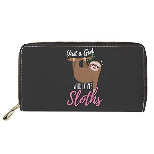 FJQWKLF Animal Print Frauen Geldbörse Zip Around Clutch Lange Reisegeldbörse Faultier Just Love-Schwarz von FJQWKLF