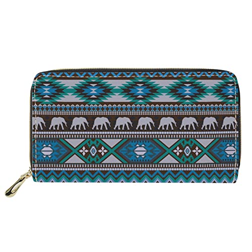 FJQWKLF Aztec Tribe Elephant Print Damen Geldbörse mit Reißverschluss, Kartenhalter, lässige Leder-Geldbörse, Münzbeutel, Handtasche von FJQWKLF