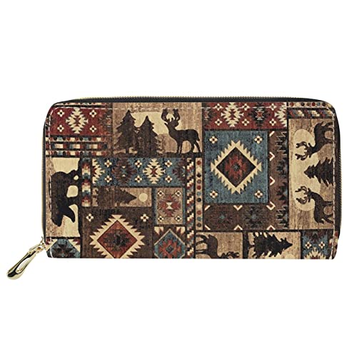 FJQWKLF Aztekische Damen-Brieftasche mit Elch- und Tribal-Print, Lange Geldbörse, Kupplung, Handyhülle für Damen und Mädchen von FJQWKLF
