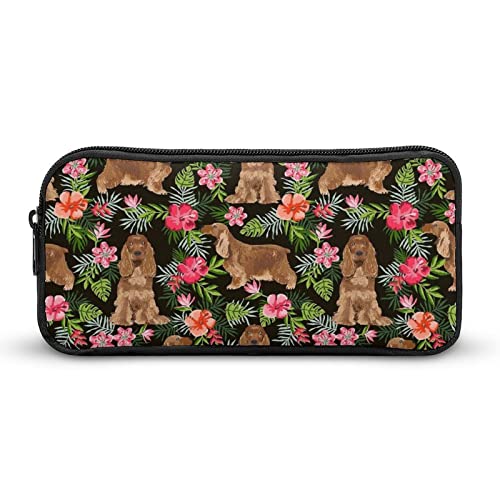 FJQWKLF Bedrucktes Federmäppchen mit Cocker Spaniel-Hund und Blume, Stifteetui, Stifthalter, Schreibwarenbox, Make-up-Organizer, Aufbewahrungstasche von FJQWKLF