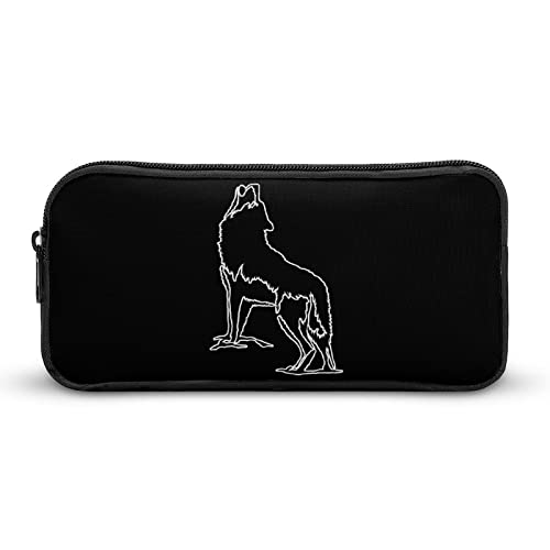 FJQWKLF Bedrucktes Federmäppchen mit Wolf-Heulen-Motiv, Stiftbeutelhalter, Schreibwarenbox, Make-up-Organizer, Aufbewahrungstasche von FJQWKLF