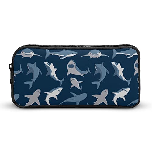 FJQWKLF Blaues Camo-Haifisch-Muster, bedrucktes Federmäppchen, Stifthalter, Beutel, Schreibwarenbox, Make-up-Organizer, Aufbewahrungstasche von FJQWKLF