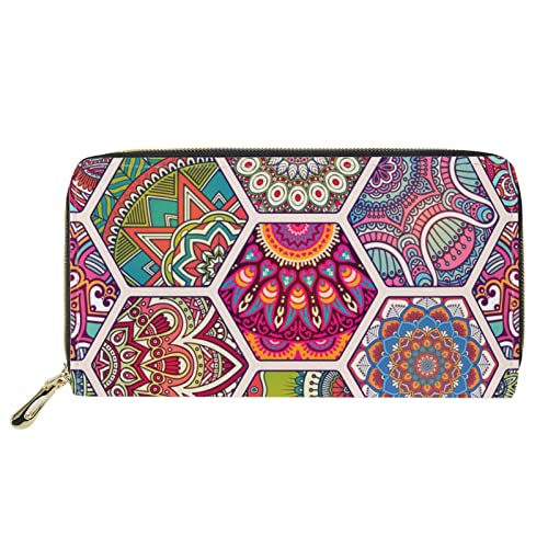 FJQWKLF Böhmische Mandala-Blumen-Frauen-Lange Geldbörse mit Reißverschluss, leichte wasserdichte Outdoor-Shopping-Handgeldbörse Telefon-Kreditkartentasche von FJQWKLF