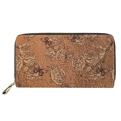 FJQWKLF Braune Blumen drucken Frauen Damen Geldbörsen Leder Geldbörse Münztasche Geld Telefonclips Clutch Handtasche für Mädchen von FJQWKLF