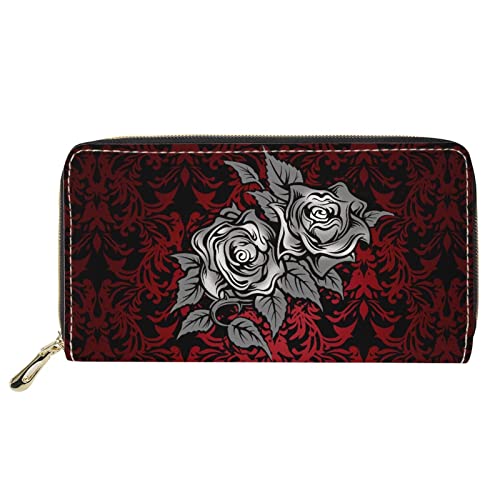 FJQWKLF Brieftasche Frauen Kleine Geldbörse Reißverschluss um Rose Flower Design Handtaschen für die Reise von FJQWKLF