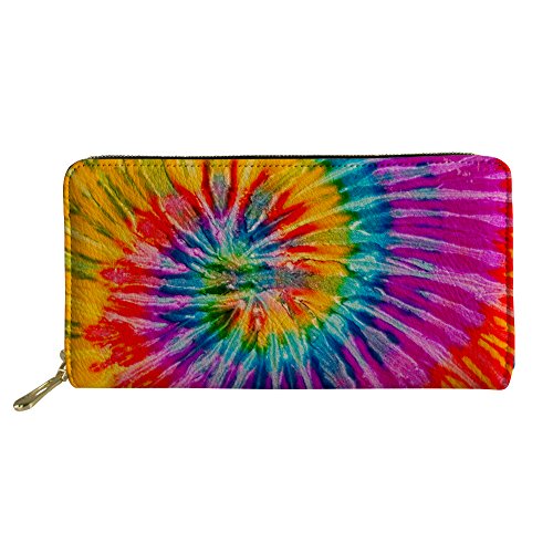 FJQWKLF Bunte Tie-Dye-Frauen-Leder-Geldbörsen-Clutch-Beutel-Lange Geldbörsen-Organizer mit Reißverschluss-Münztasche von FJQWKLF