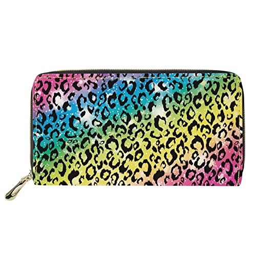 FJQWKLF Buntes Leopardenmuster mit Damen-Geldbörsen, PU-Leder, Lange Geldbörsen, Reißverschluss um Lange Kupplung, Kreditkartenhalter, Handytasche FJQWKLF Buntes Leopardenmuster mit Damen-Geldbörsen, PU-Leder, Lange Geldbörsen, Reißverschluss um Lange Kupplung, Kreditkartenhalter, Handytasche von FJQWKLF