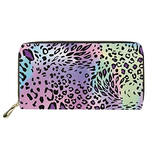 FJQWKLF Buntes Leopardenmuster mit Frauen-Mädchen-Langer Geldbörsen-Leder-Langer Kupplungs-Telefon-Münzen-Taschen-Reißverschluss herum von FJQWKLF