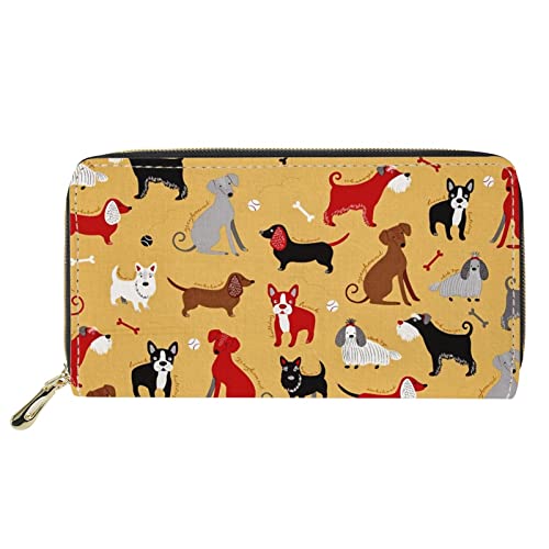 FJQWKLF Cartoon Dog Animal Printed Women's Fashion Long Wallet Handtasche, PU-Leahter Kreditkarten-Schlüssel-Handy-Geldbörse mit Reißverschluss-Cluth von FJQWKLF