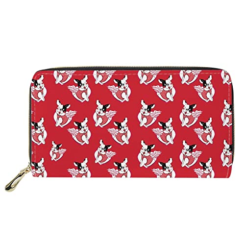 FJQWKLF Cartoon-Mops-Geldbörse für Mädchen und Frauen, Leder, Lange, schlanke Geldbörse mit Reißverschluss, Leichter Reißverschluss um die Geldbörse, Handtasche für den Außenbereich, rot von FJQWKLF