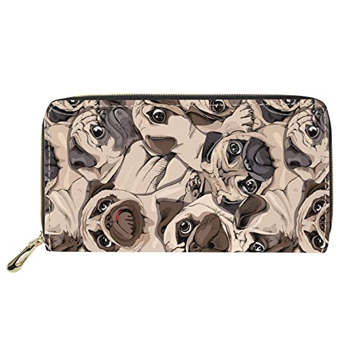FJQWKLF Cartoon Mops gedruckt PU-Leder Karten Geldbörse, Damen Herren Mode lässig Outdoor Handtasche Shopping Geld Organizer Fall von FJQWKLF
