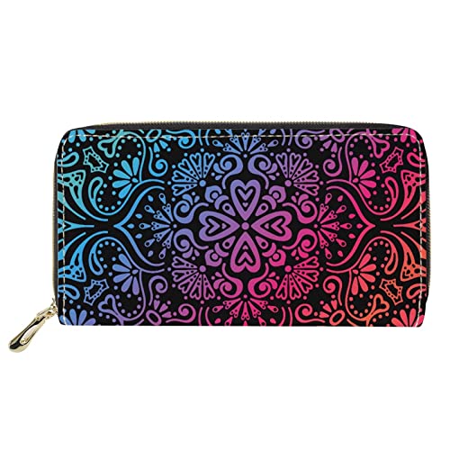 FJQWKLF Clutch Geldbörse mit Reißverschluss Mandala Blumendruck Lässige Damen Handtaschen Leder Geldbörse Boho Geldbeutel von FJQWKLF