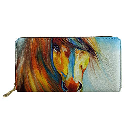 FJQWKLF Dackel-Hund-Frauen-Brieftasche mit Reißverschluss um Kupplung Damen-Reise-Münzen-Geldbörse Pferd#5 von FJQWKLF