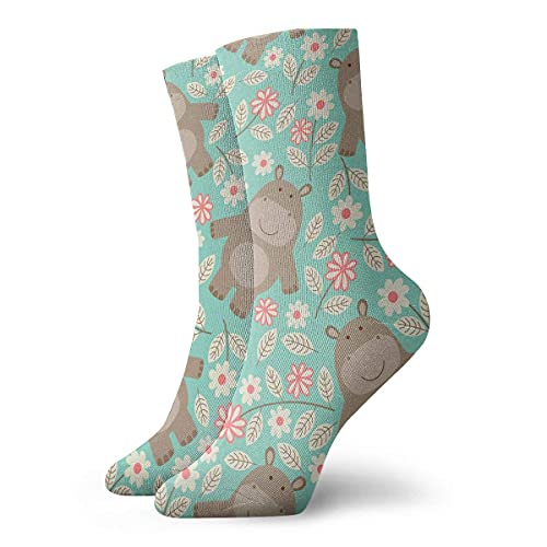 FJQWKLF Damen-Crew-Socken, lustiges Nilpferd-Muster, Knöchelkleid-Socken, Neuheitssocken von FJQWKLF