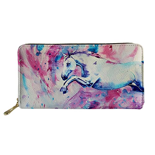 FJQWKLF Damen Geldbörse Aquarell Pferd Malerei Reise Handtaschen Geldbörse Damen Handy Clutch von FJQWKLF