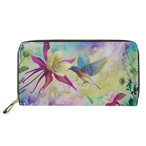 FJQWKLF Damen Geldbörse Kolibri Blumendruck Kartenhalter Geldbörse Leder Geldbörse Damen Elegante Abendtasche von FJQWKLF