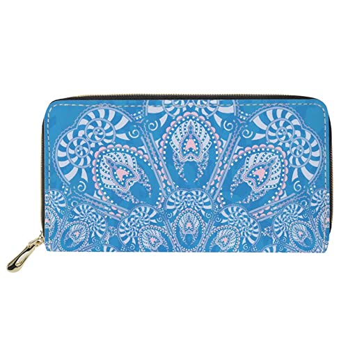 FJQWKLF Damen Geldbörse mit RFID-Blockierung, Blau, Mandala-Blumen-Design, lässig, leicht, Boho-Geldbörse von FJQWKLF