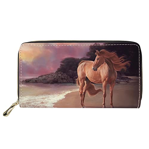 FJQWKLF Damen Geldbörse mit RFID-Blockierung, Pferd, Tiermalerei, Design, Reisegeldbörse, Leder, Handy-Clutch-Tasche von FJQWKLF