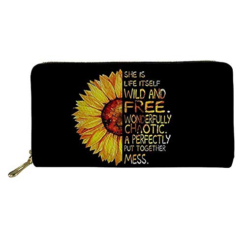 FJQWKLF Damen-Geldbörse mit umlaufendem Reißverschluss, Damen-Reisegeldbörse, Retro-Sonnenblume von FJQWKLF
