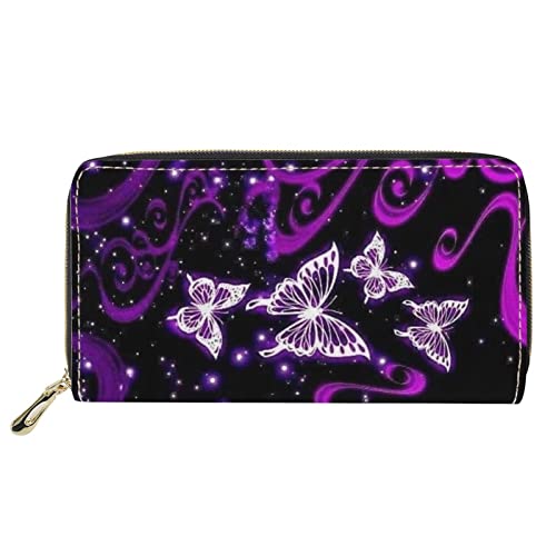 FJQWKLF Damen-Geldbörse mit umlaufendem Reißverschluss, Damen-Reisegeldbörse, lila Schmetterlingsdruck von FJQWKLF
