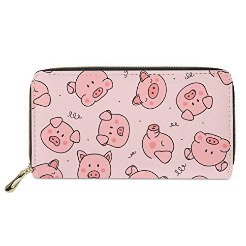 FJQWKLF Damen-Geldbörse mit umlaufendem Reißverschluss, Damen-Reisegeldbörse, rosa Schwein von FJQWKLF