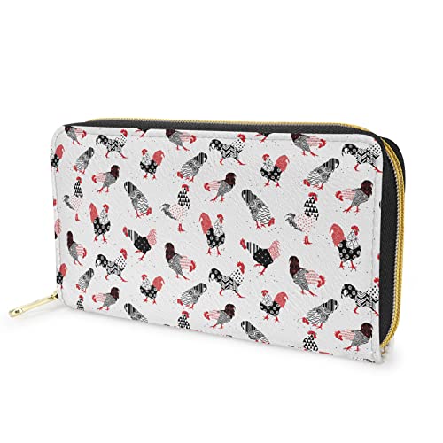 FJQWKLF Damen-Leder-Kartenetui mit Hühnerdruck, Geldbörse mit Reißverschluss, Telefonkarten, Schlüsselhalter, Cluth-Geldbörse, Lange Geldbörse, Handtasche, weiß von FJQWKLF