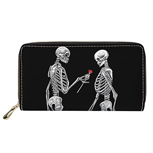 FJQWKLF Damenhandtasche für Reisen Paar Skelett Lustiger Schädeldruck Handytaschen Reisepasshülle Geldbörsen von FJQWKLF