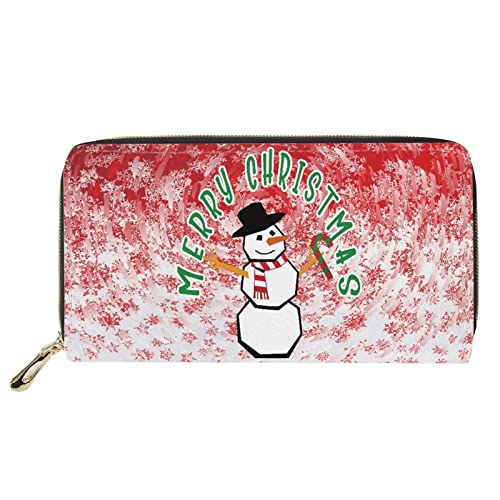 FJQWKLF Damenmode Lange Kupplung Geldbörse Weihnachtsdekor Geldbörse PU Leder Geldbörse Großes Design Frohe Weihnachten Schneemann von FJQWKLF