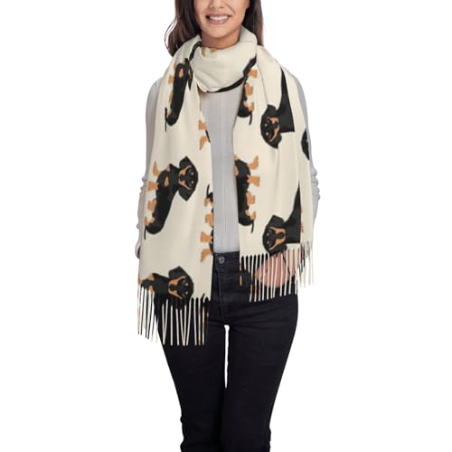 FJQWKLF Damenschal mit Dackel-Motiv, klassischer Pashmina-Schal und Wickeltuch mit Quaste, weicher, warmer Schal für Herbst und Winter von FJQWKLF