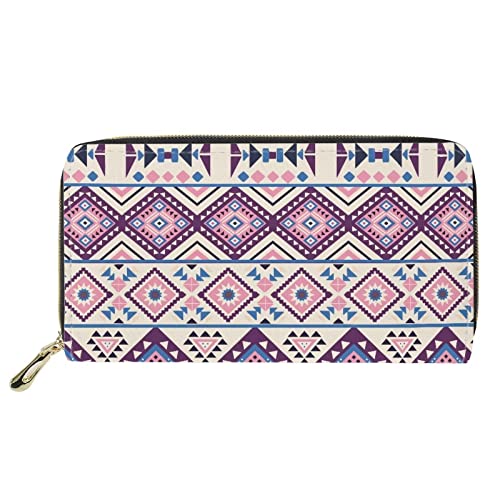 FJQWKLF Ethnische Tribal Print Damen Geldbörsen Vintage Travel Shopping Clutch Handtasche PU Leder wasserdichte Handy Geldbörse von FJQWKLF
