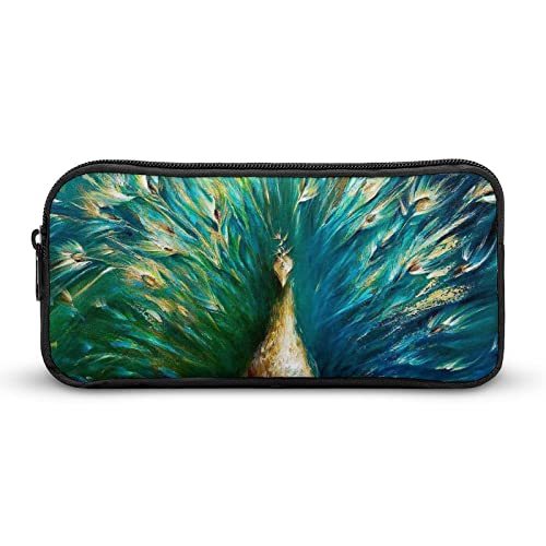 FJQWKLF Federmäppchen mit Aquarell-Grün-Pfau-Motiv, Stifthalter, Schreibwaren-Box, Make-up-Organizer, Aufbewahrungstasche von FJQWKLF