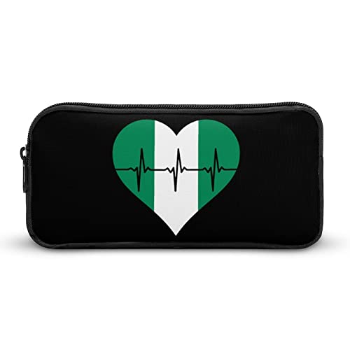 FJQWKLF Federmäppchen mit Aufdruck „Love Nigeria Heartbeat“, Stifttasche, Halter, Schreibwarenbox, Make-up-Organizer, Aufbewahrungstasche von FJQWKLF