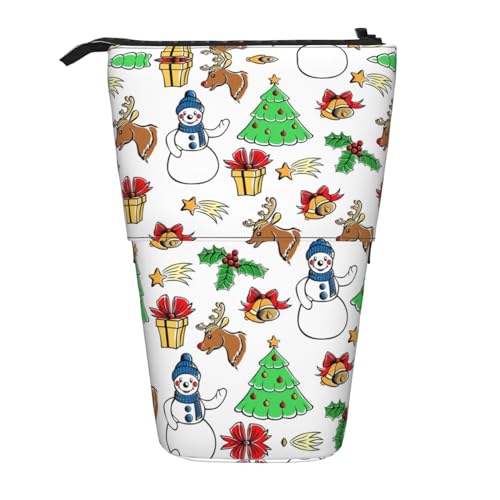 FJQWKLF Federmäppchen mit Aufdruck „Merry Christmas Happy (2), Pop-Up-Stiftetasche, Teleskop-Federmäppchen, Stifthalter, Schreibwarenetui, Make-up-Tasche von FJQWKLF