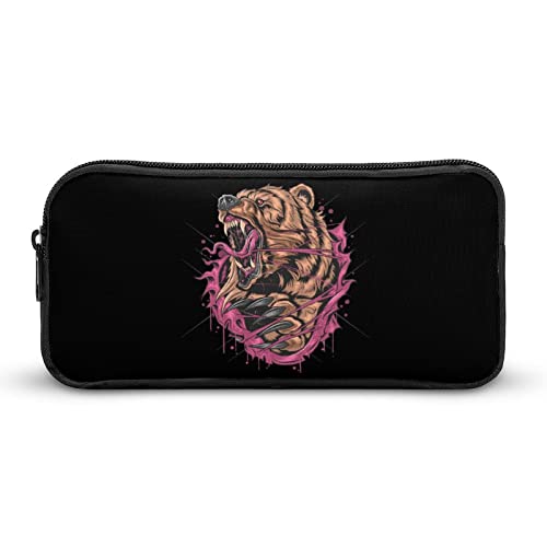 FJQWKLF Federmäppchen mit Aufschrift „Bär Grizzly Angry“, Bedruckt, Stiftetasche, Halter, Schreibwarenbox, Make-up-Organizer, Aufbewahrungstasche von FJQWKLF