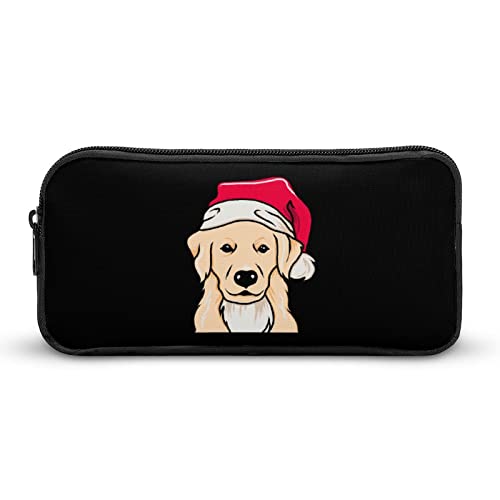 FJQWKLF Federmäppchen mit Aufschrift „Santa Golden Retriever“, Bedruckt, Stiftetasche, Halter, Beutel, Schreibwarenbox, Make-up-Organizer, Aufbewahrungstasche von FJQWKLF