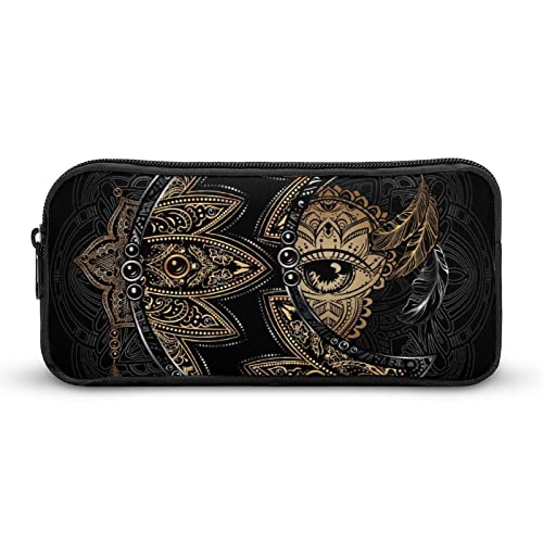 FJQWKLF Federmäppchen mit Boho-Motiv, Mond und Sonne, Mandala-Tattoo, Bedruckt, Stifteetui, Stifthalter, Schreibwarenbox, Make-up-Organizer, Aufbewahrungstasche von FJQWKLF