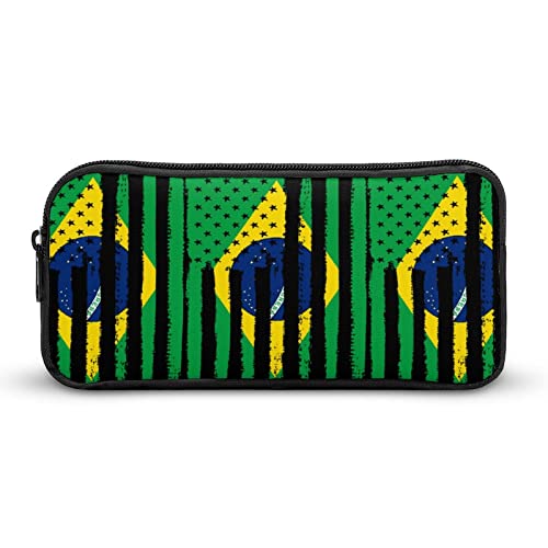 FJQWKLF Federmäppchen mit Retro-Brasilien-USA-Flagge, Bedruckt, Stifttasche, Halter, Schreibwarenbox, Make-up-Organizer, Aufbewahrungstasche von FJQWKLF