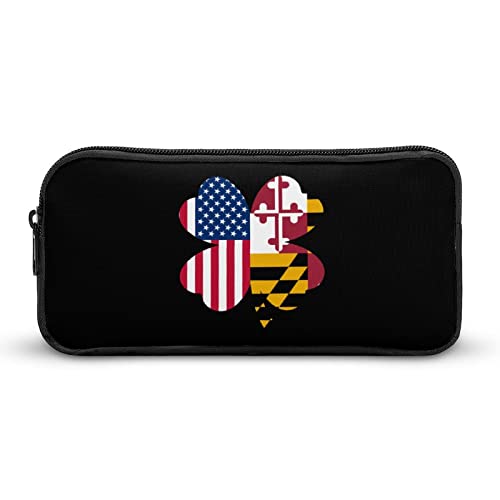 FJQWKLF Federmäppchen mit amerikanischer Maryland-Staatsflagge und Kleeblatt-Motiv, Stifteetui, Stifthalter, Schreibwaren-Box, Make-up-Organizer, Aufbewahrungstasche von FJQWKLF