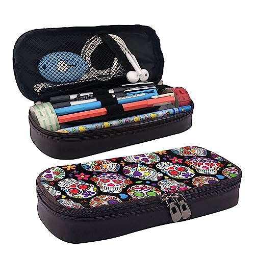 FJQWKLF Federmäppchen mit großem Fassungsvermögen, Markierungsstift-Bleistifttasche, Schreibwarentasche, Stifthalter, kompatibel mit Day of The Dead Sugar Skulls für das Büro, das College von FJQWKLF