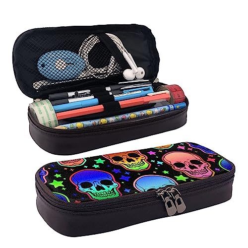 FJQWKLF Federmäppchen mit großem Fassungsvermögen, kompatibel mit Neon Gothic Skull, Mehrzweck-Briefpapier-Bleistiftbeutel, Bleistiftbeutel, Beutelhalterbox für das Büro von FJQWKLF