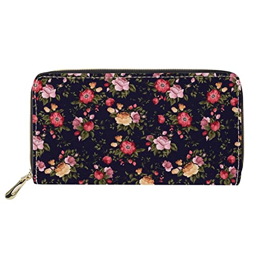 FJQWKLF Frauen Blumendruck Leder Lange Brieftasche Reißverschluss um Kartenhalter Organizer für Mädchen Damen von FJQWKLF