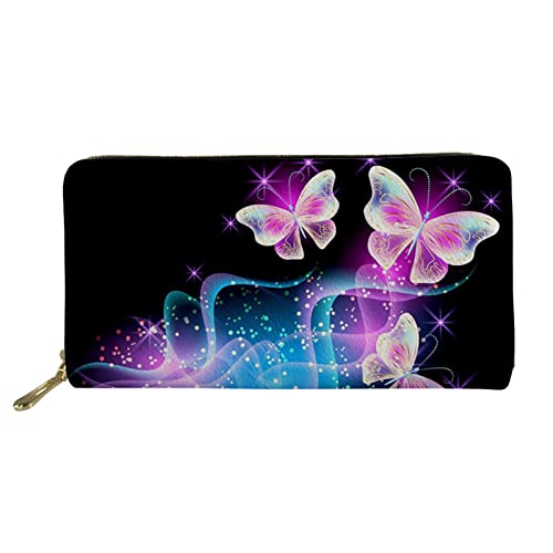 FJQWKLF Frauen Casual Leder Brieftasche Bling Schmetterling Print Handytasche Tasche Reißverschluss Clutch Geldbörse von FJQWKLF