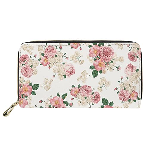 FJQWKLF Frauen Elegant Blumendruck Leder Geldbörse Reise Geldbörse Große Kapazität Handytasche Clutch Bag von FJQWKLF